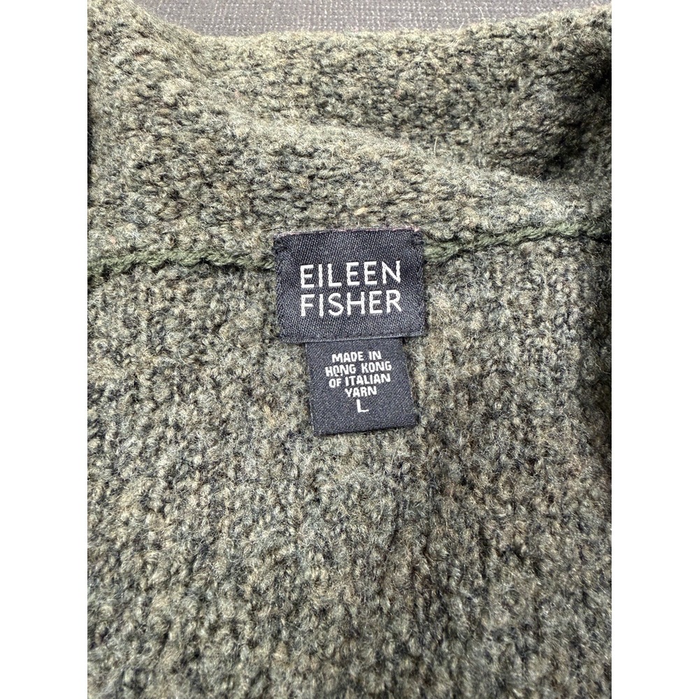 Eileen Fisher Cardigan Sweater Open Front Pockets Women's L Wool Cashmere Blend - Picture 2 of 5